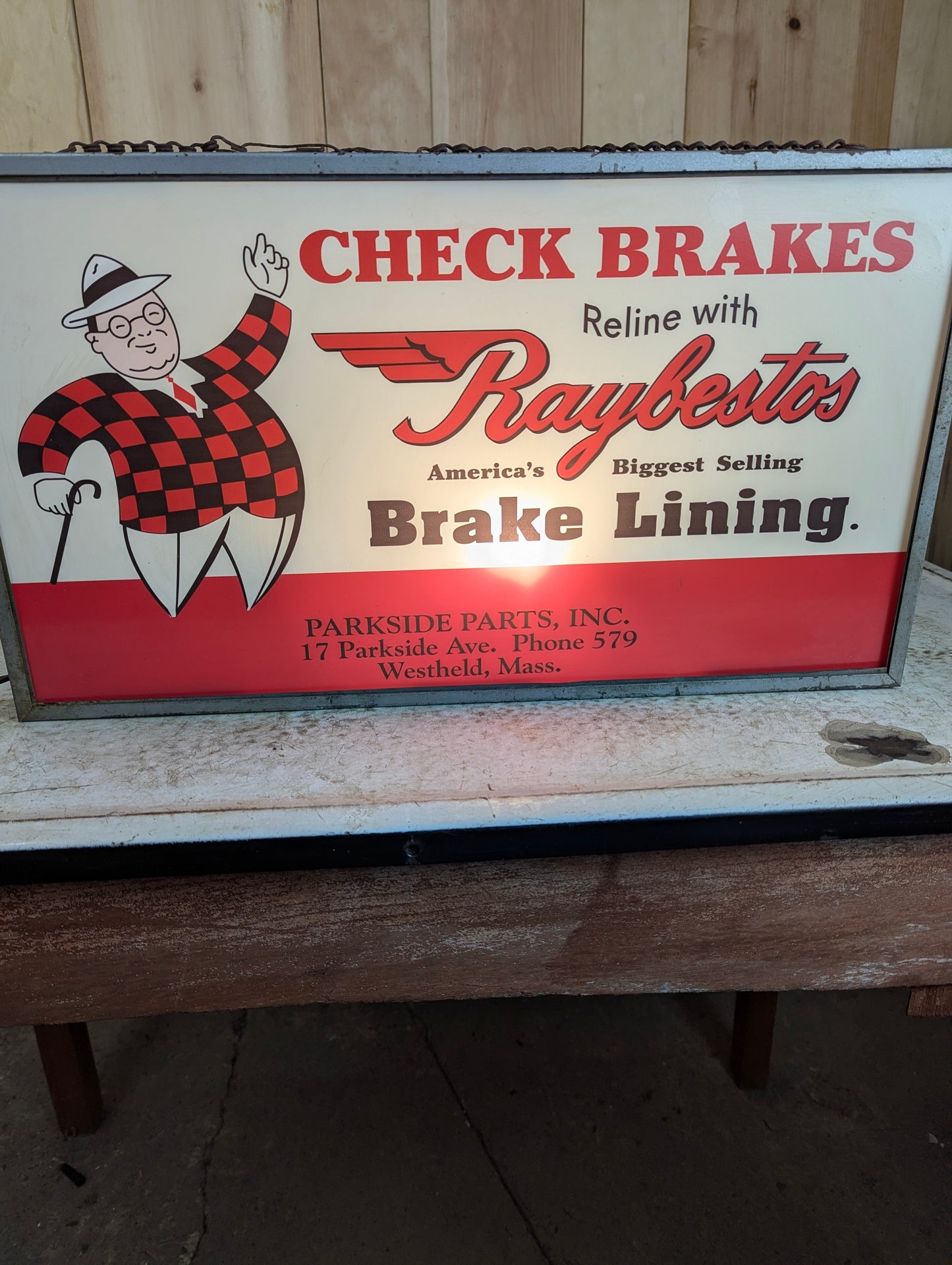 Vintage Raybestos Brake Lining Double-Sided Light-Up Sign