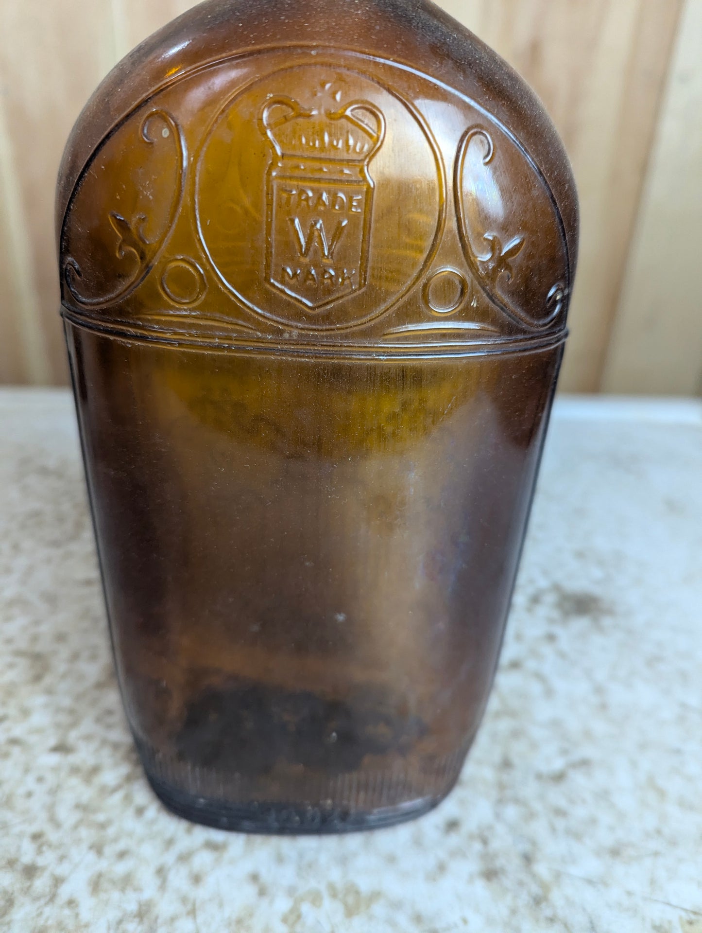 Vintage 40 oz. Hiram Walker & Sons Amber Glass Whisky Bottle