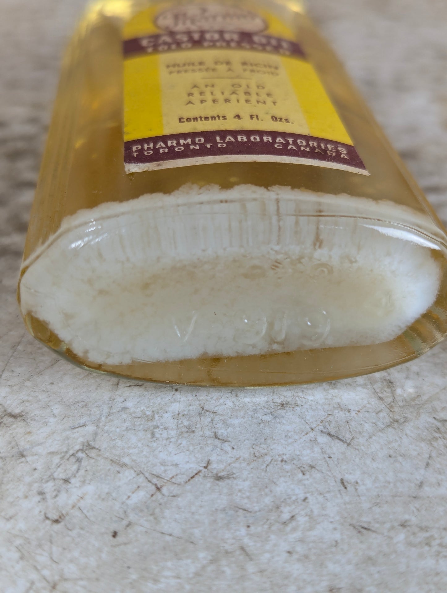 1930's Pharmo 4 Fl Oz Castor Oil Bottle with Cap