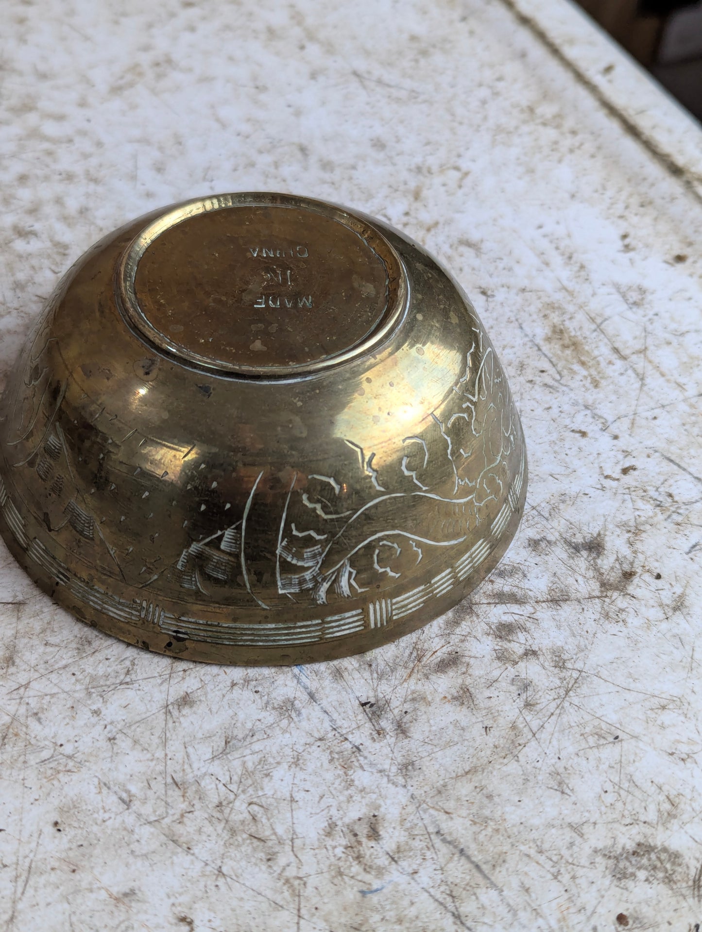 Vintage Chinese Etched Brass Bowl