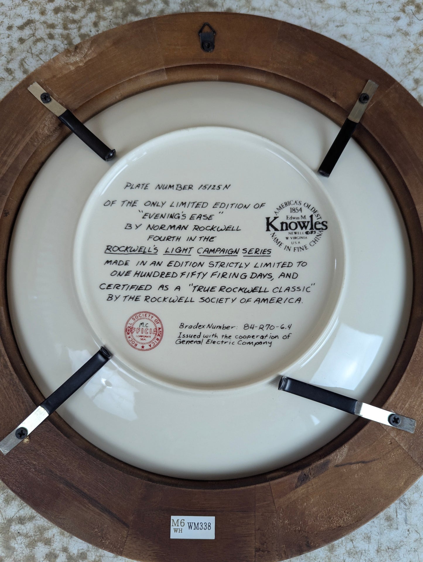 'Evening's Ease' Norman Rockwell Framed Knowles Collector Plate