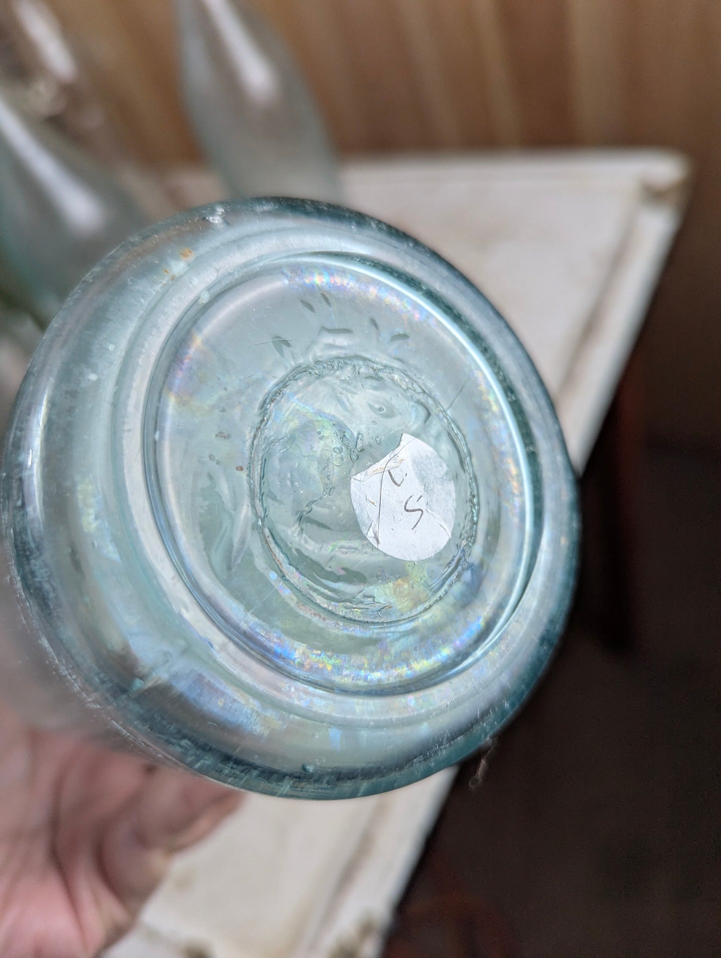 Antique Chas Wilson Toronto Embossed Aqua Blue Glass Quart Soda Bottle
