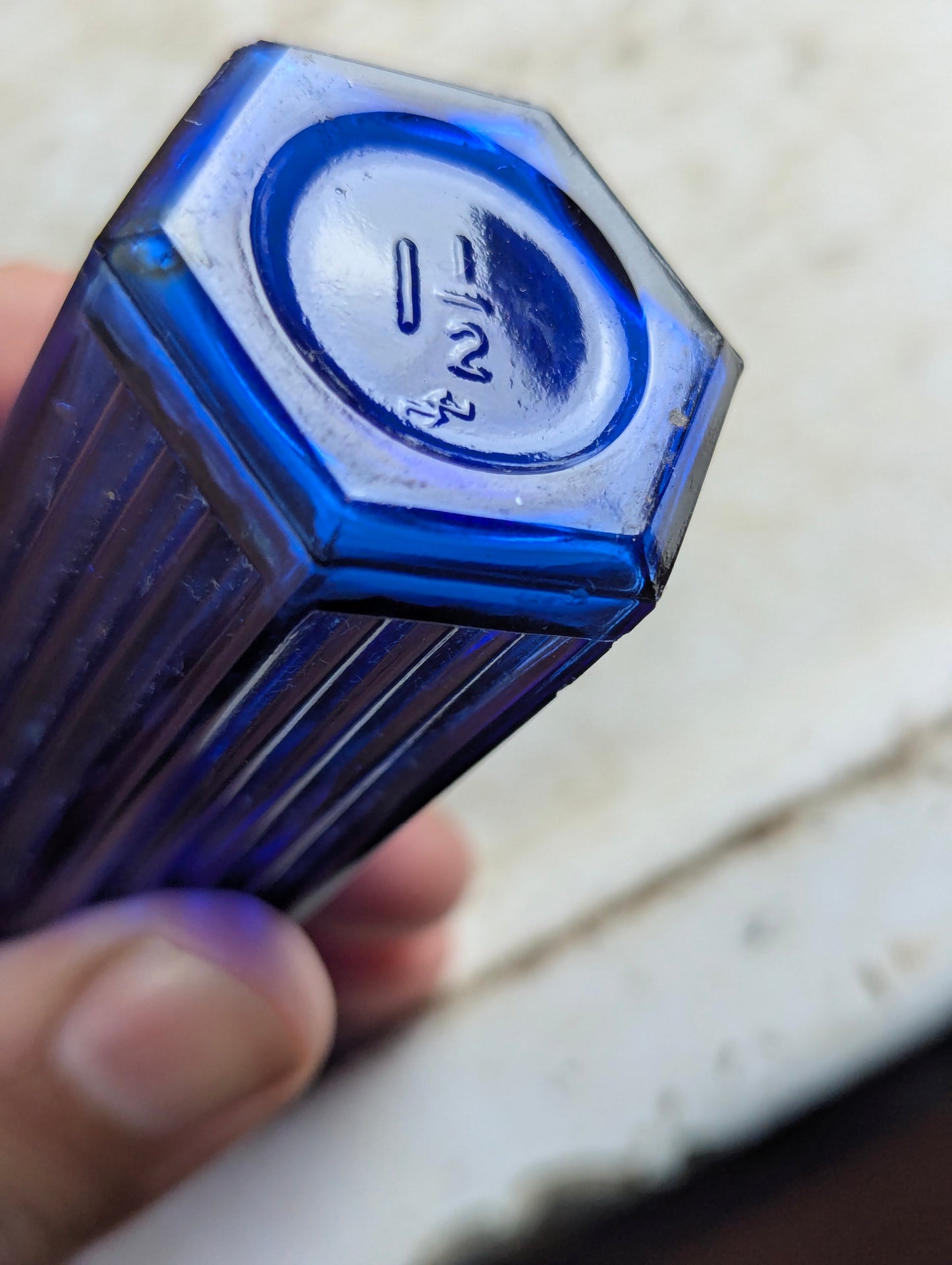 Vintage Cobalt Blue Glass Hexagonal Poison Bottle 1.5oz