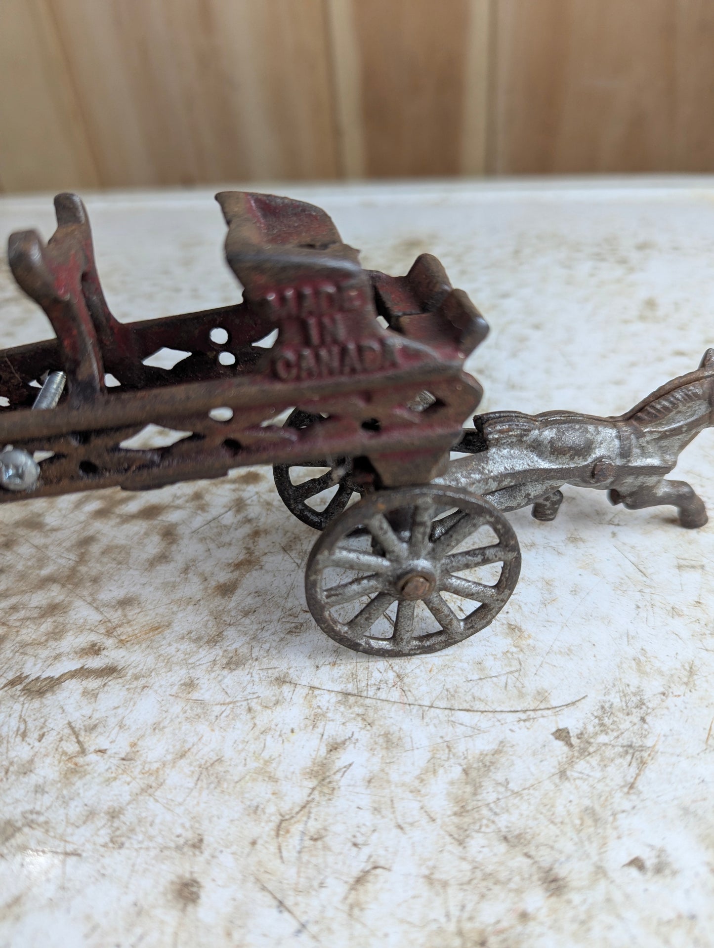 Antique Canadian Made Cast Iron Fire Wagon Toy - Damaged