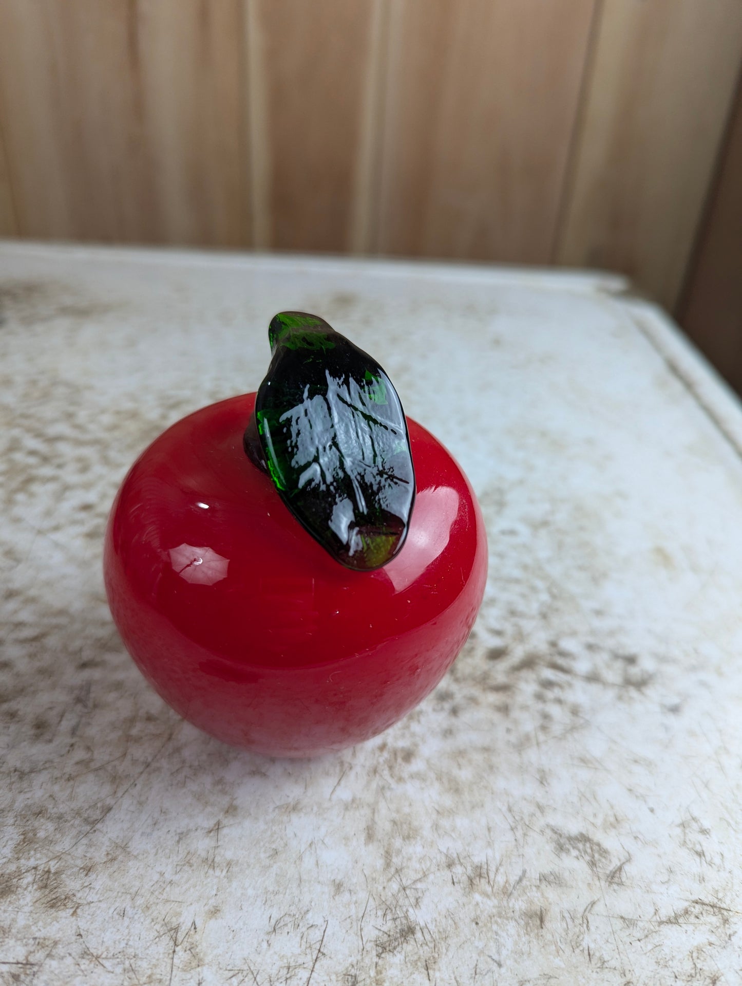 Vintage Murano Style Hand-blown Art Glass Red Apple Fruit