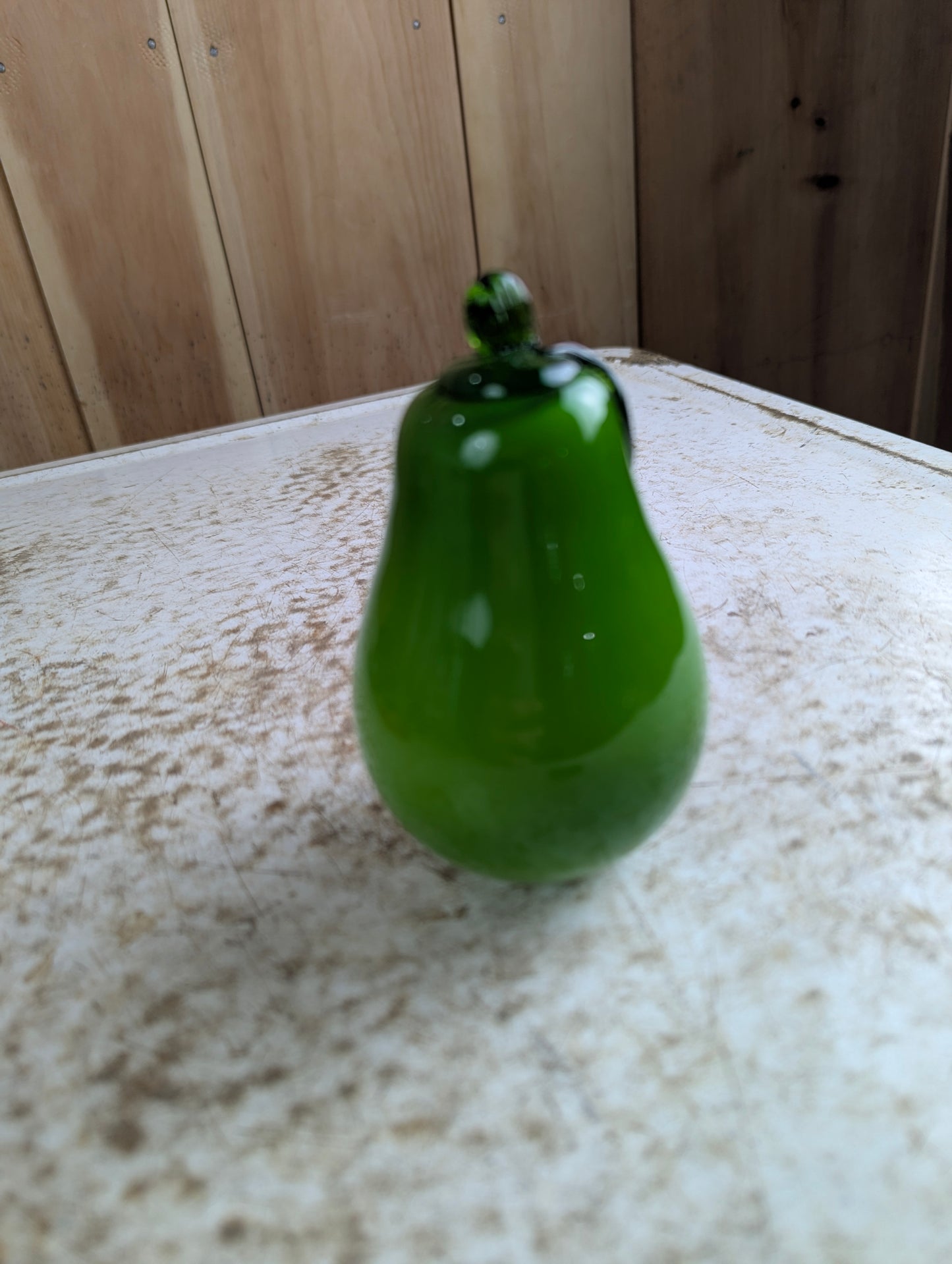 Vintage Murano Style Hand-blown Art Glass Green Pear Fruit