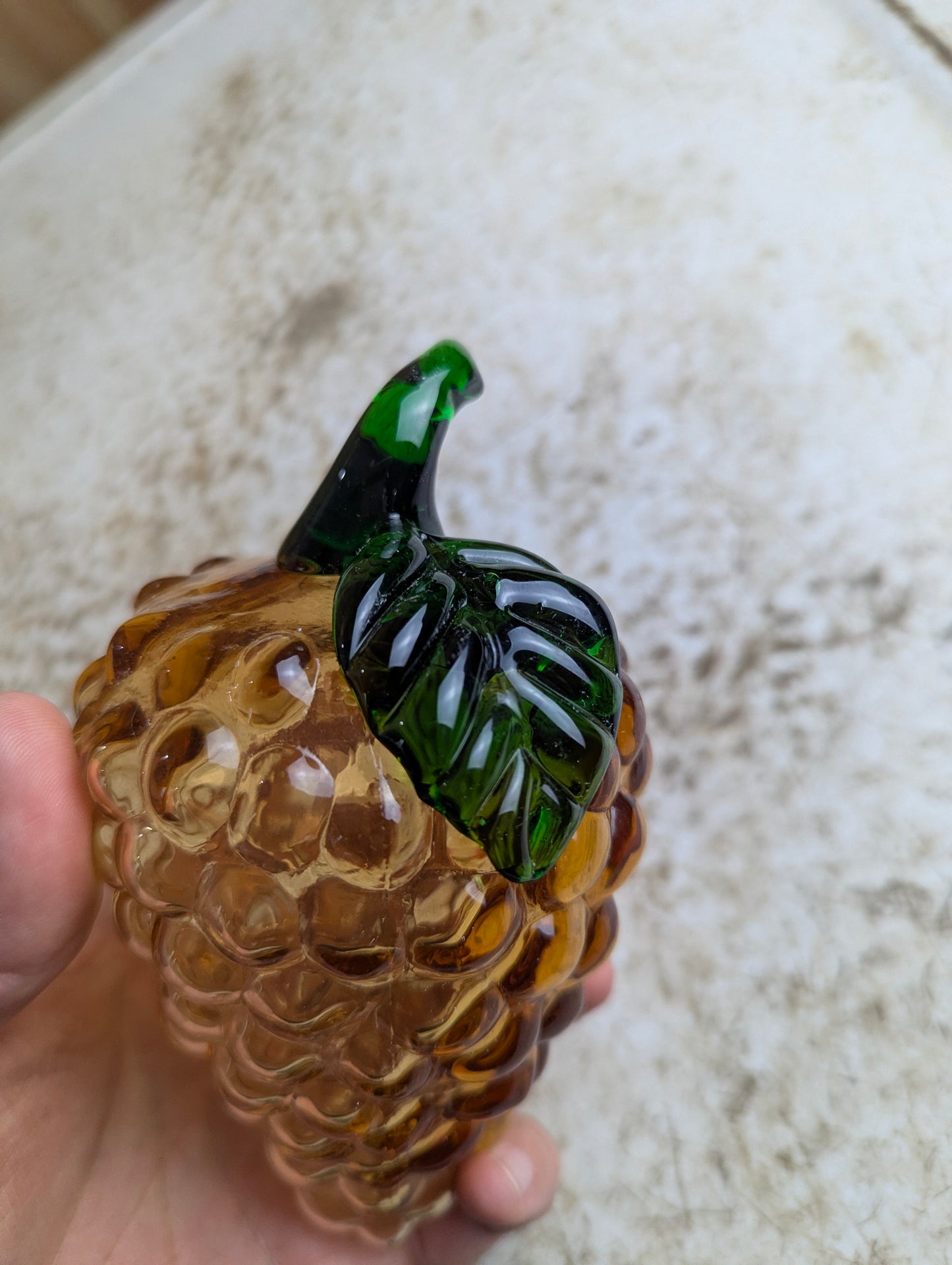 Vintage Murano Style Hand-blown Art Glass Amber Grapes Fruit