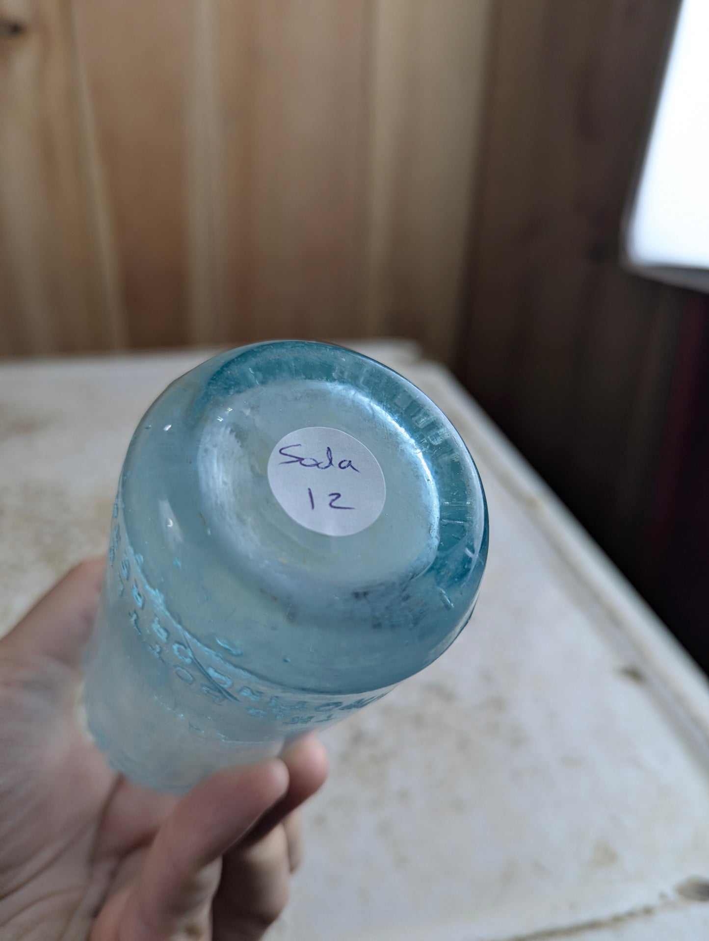 J.J. Mclauchlin Hygeia Antique Embossed Aqua Blue Glass Soda Bottle