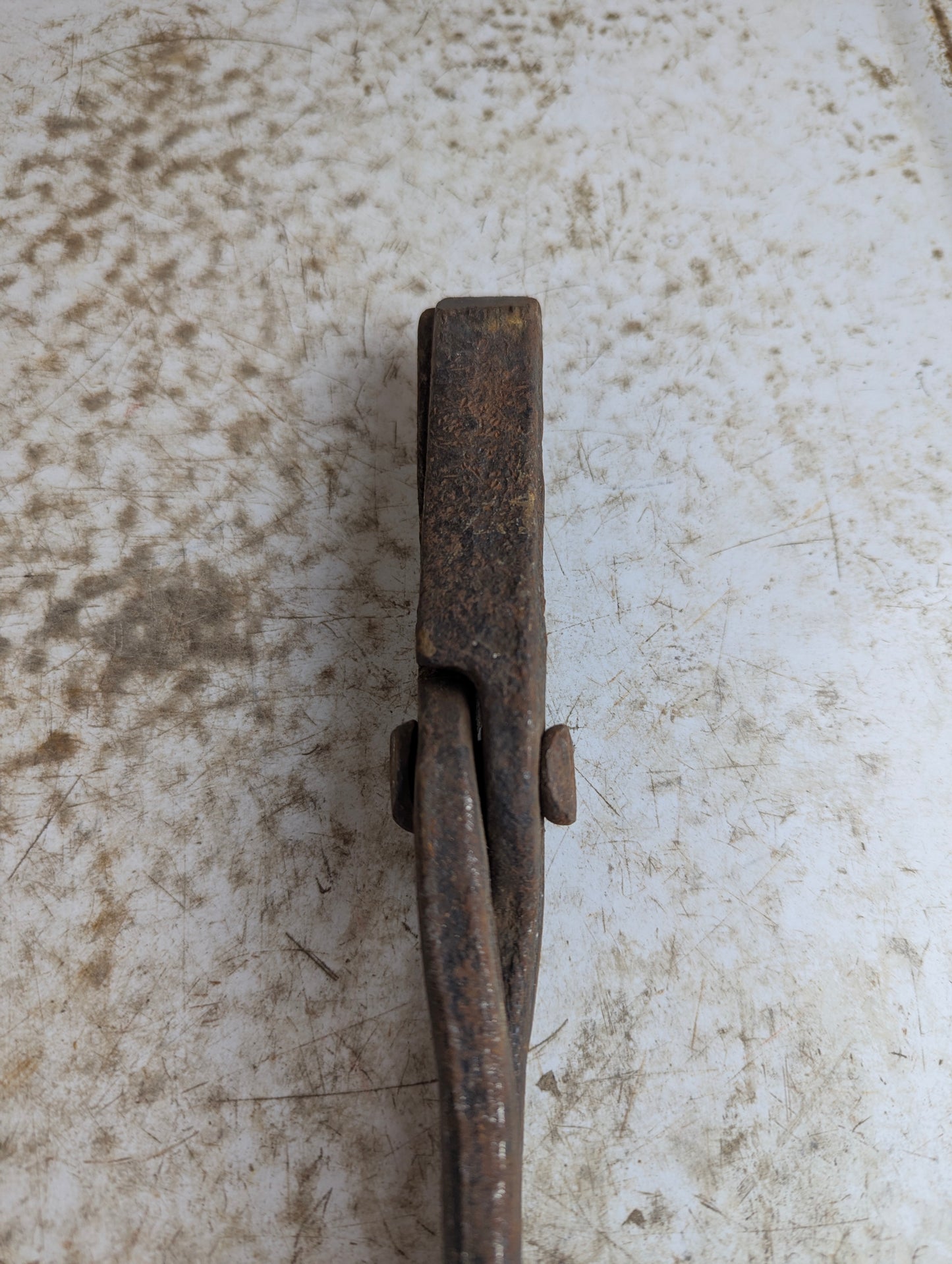 Antique Hand-Forged Metal Blacksmith Flat Jaw Tongs