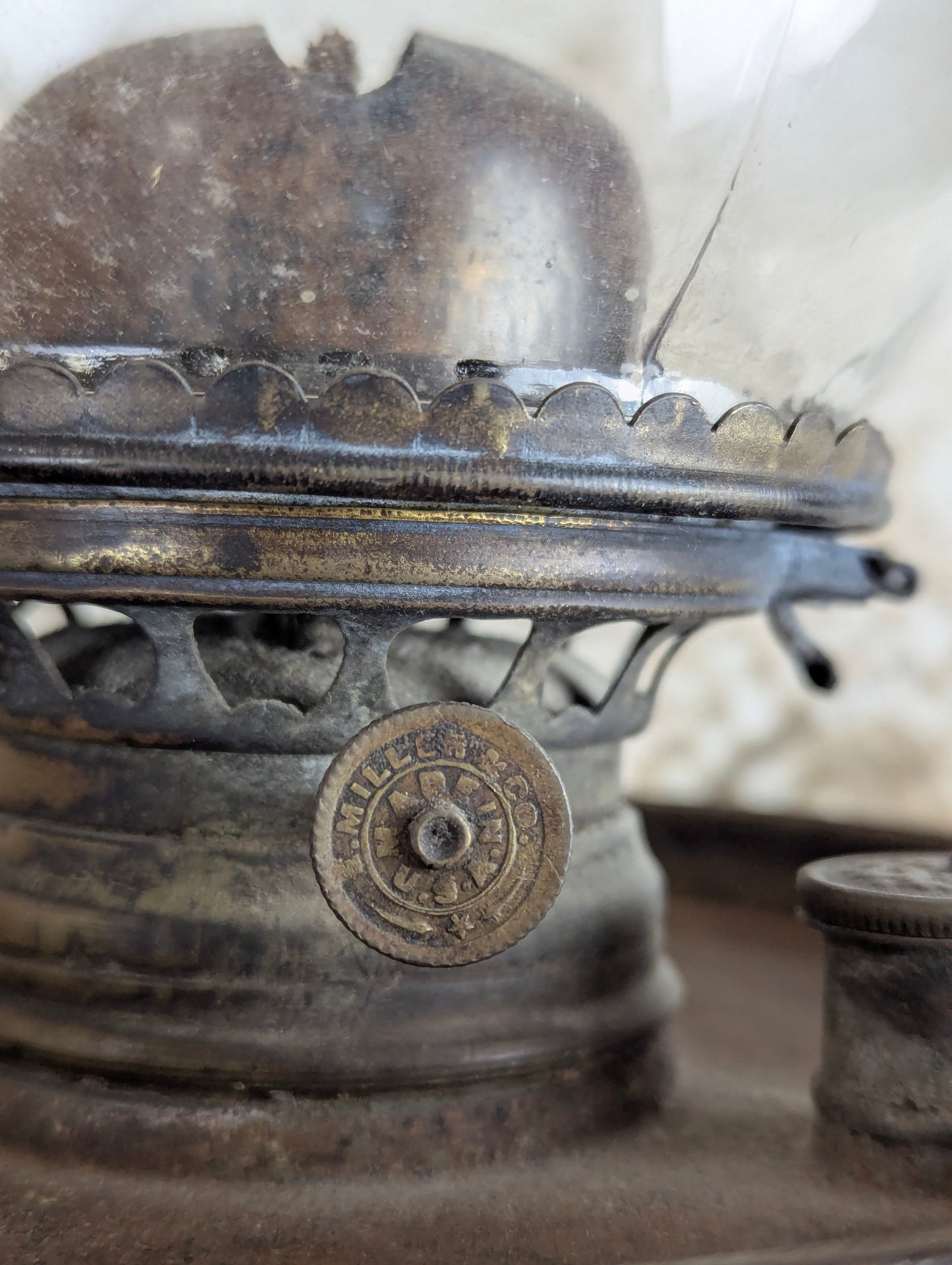 Antique Edward Miller & Co. Oil Lamp with Lantern Shade - view 4