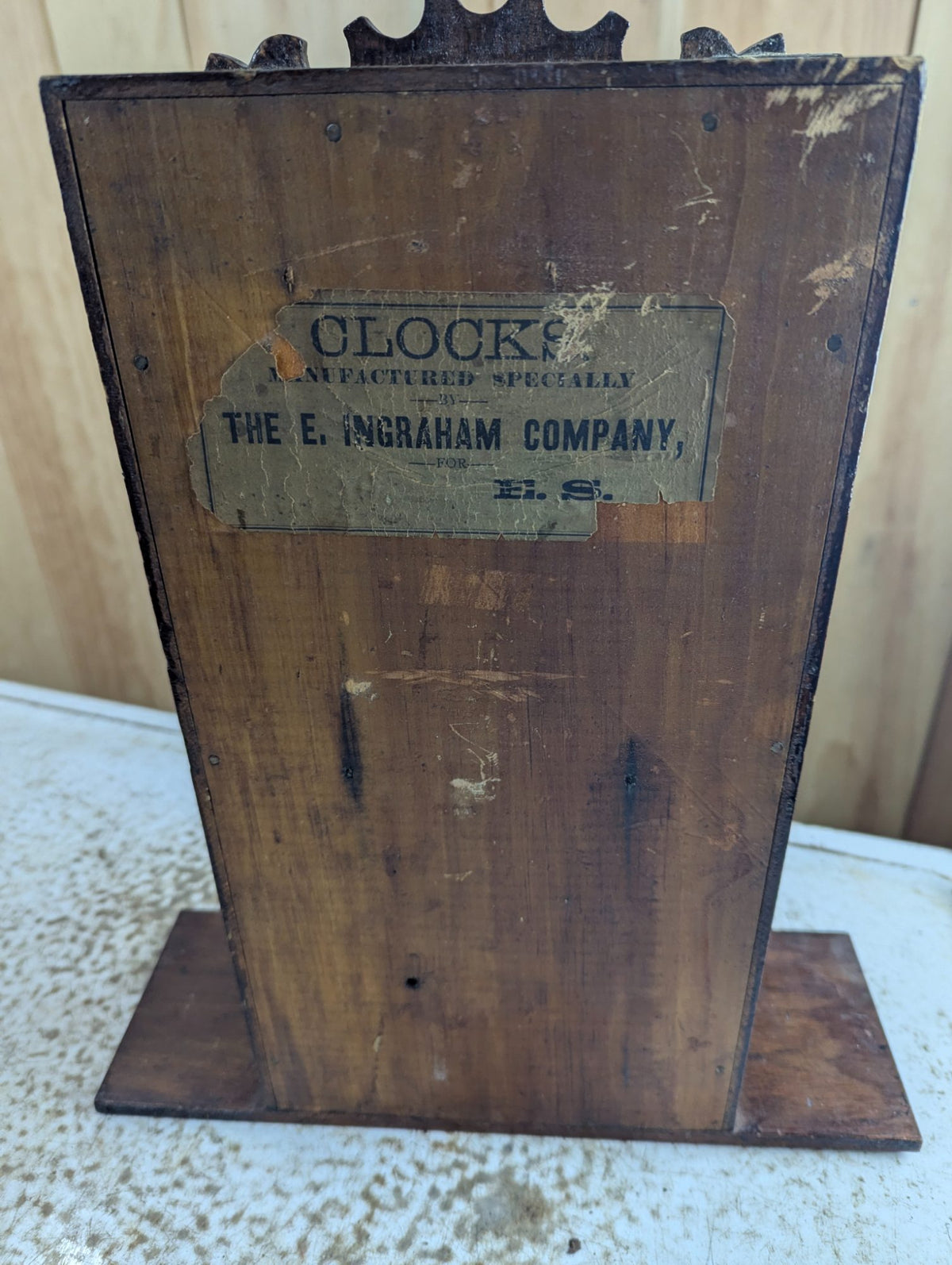Antique Victorian E. Ingraham Walnut Gingerbread Clock with Painted Glass Door - Tested Working