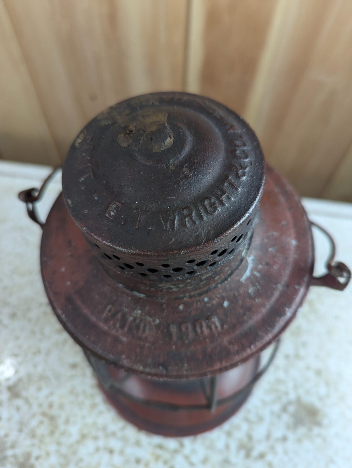 Antique E.T. Wright 1908 Patent Red Globe Railroad Lantern