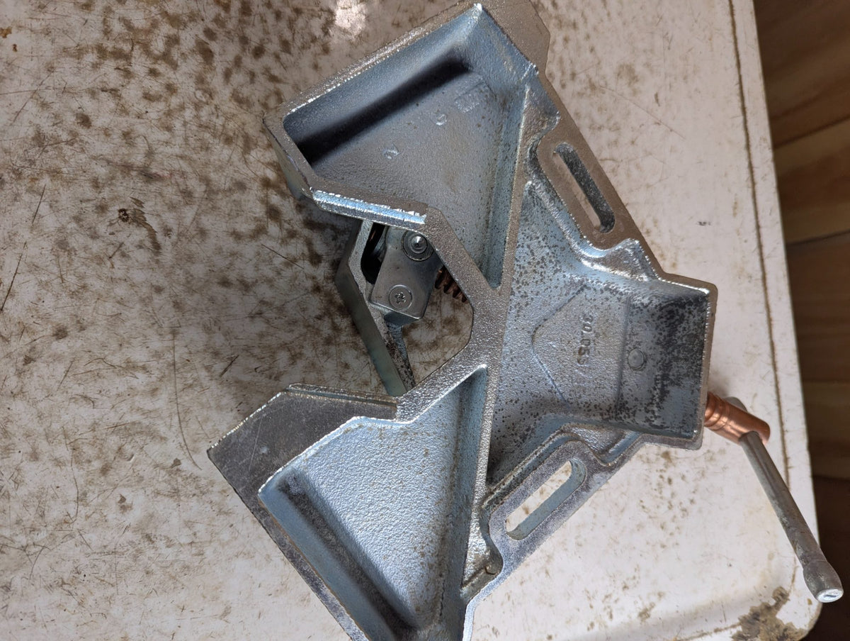 Vintage 90 Degree Cast Iron Corner Clamp with Copper Lead Screw