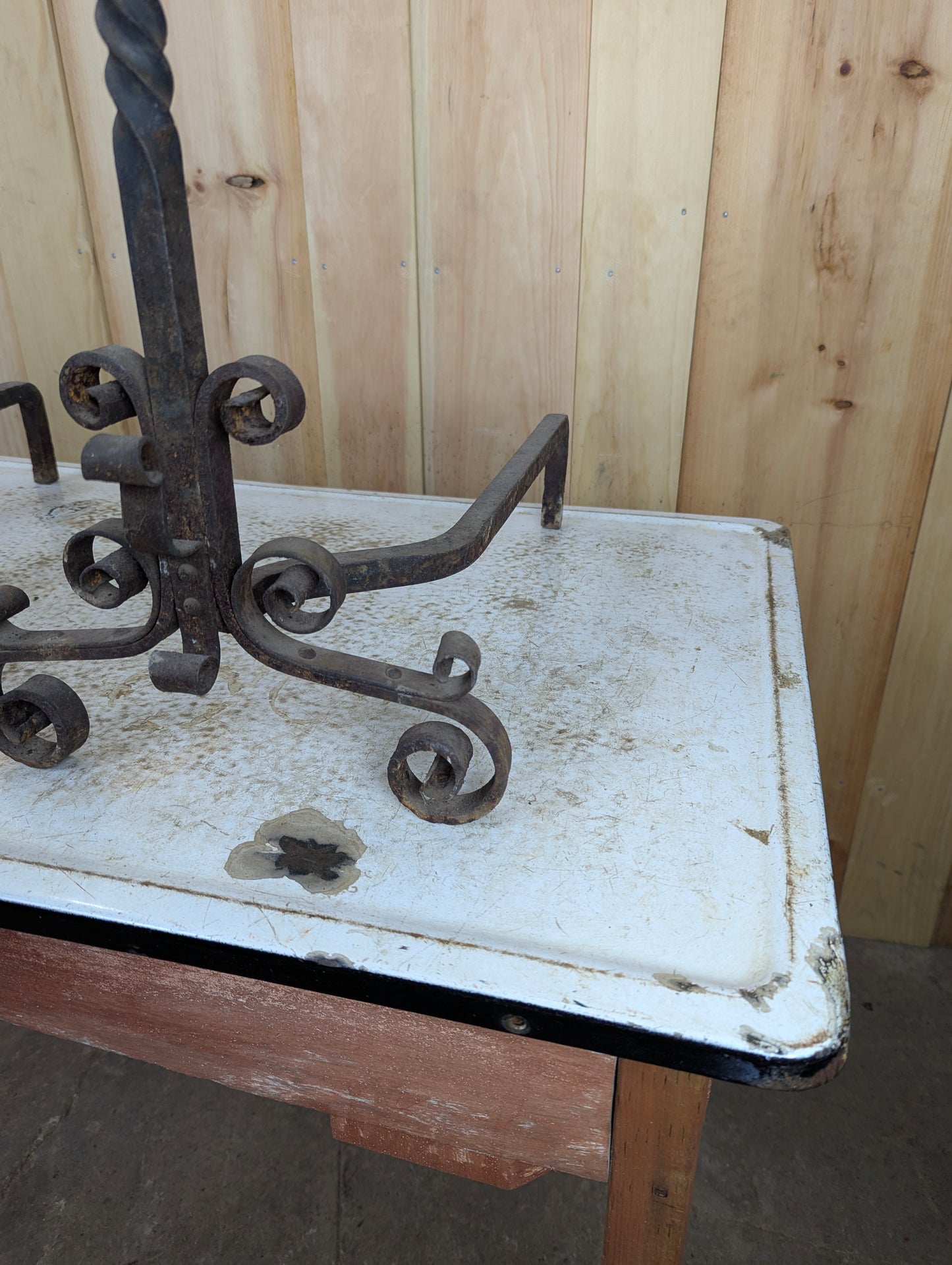 Pair of Antique Wrought Iron Andirons - view 7