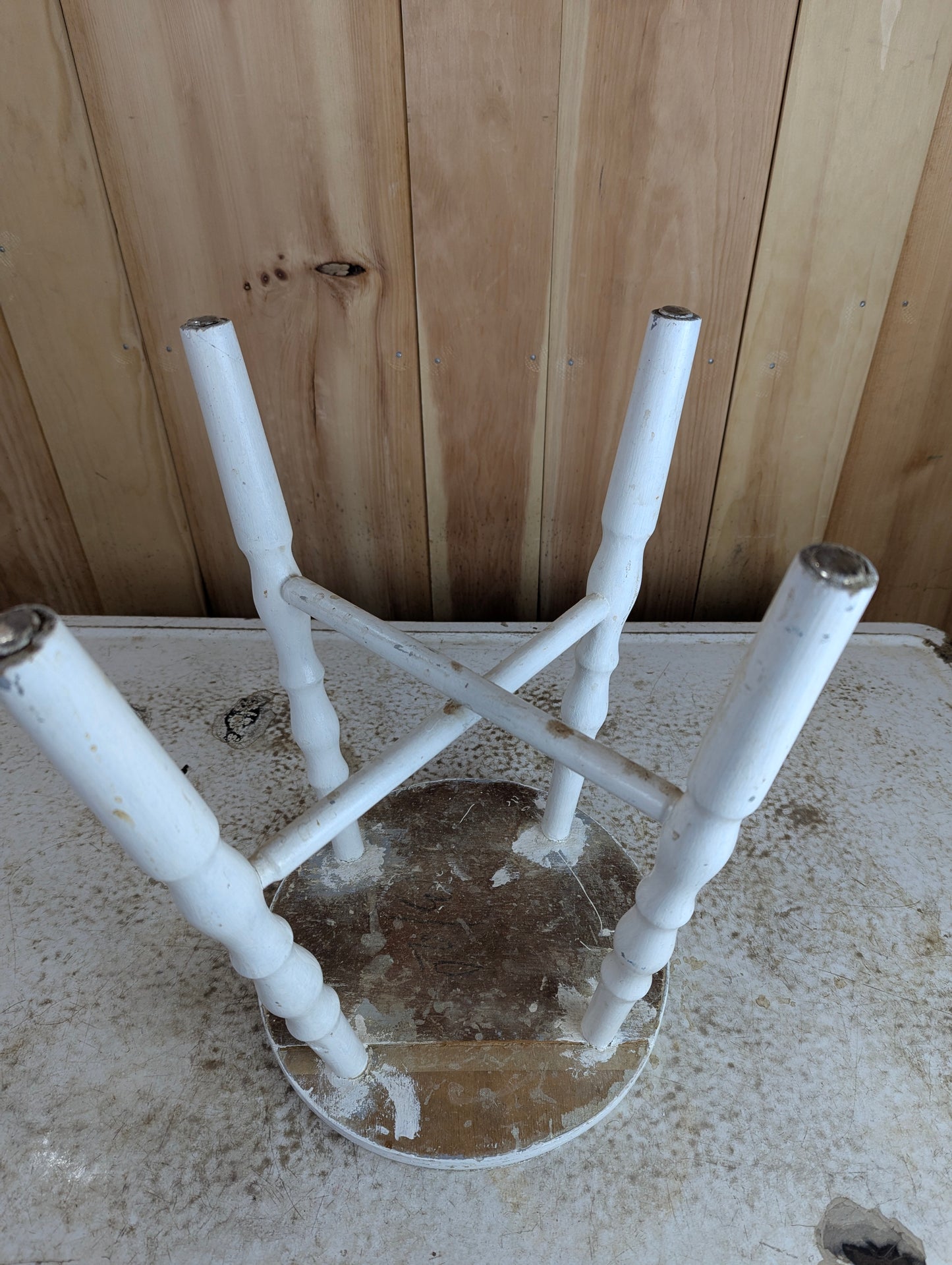 Rustic White Wooden Stool - view 4
