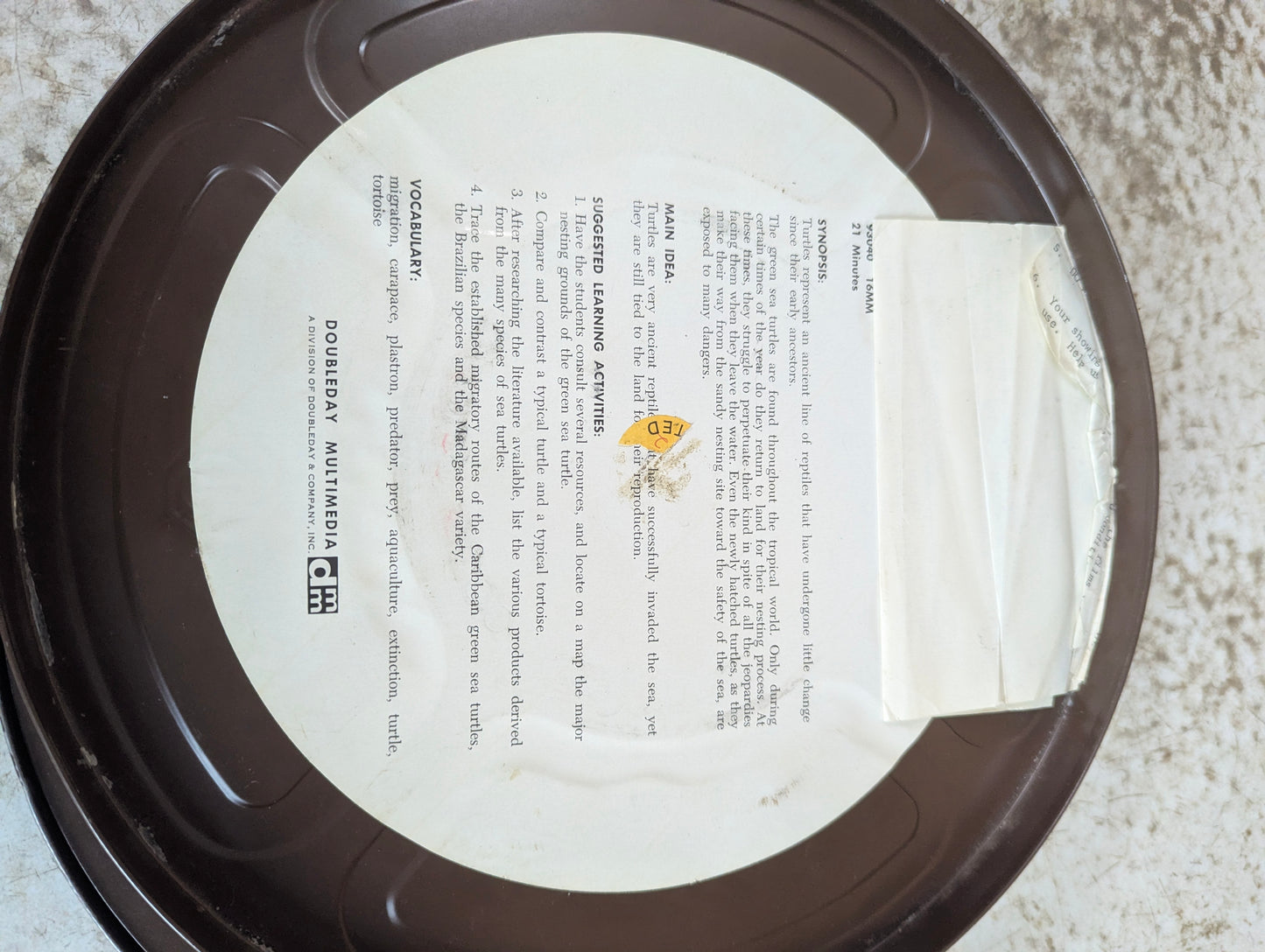 "The Undersea World of Jacques Cousteau - 1969 The Green Sea Turtle" Colour Film on 10" Reel in Metal Film Canister 16mm - view 3