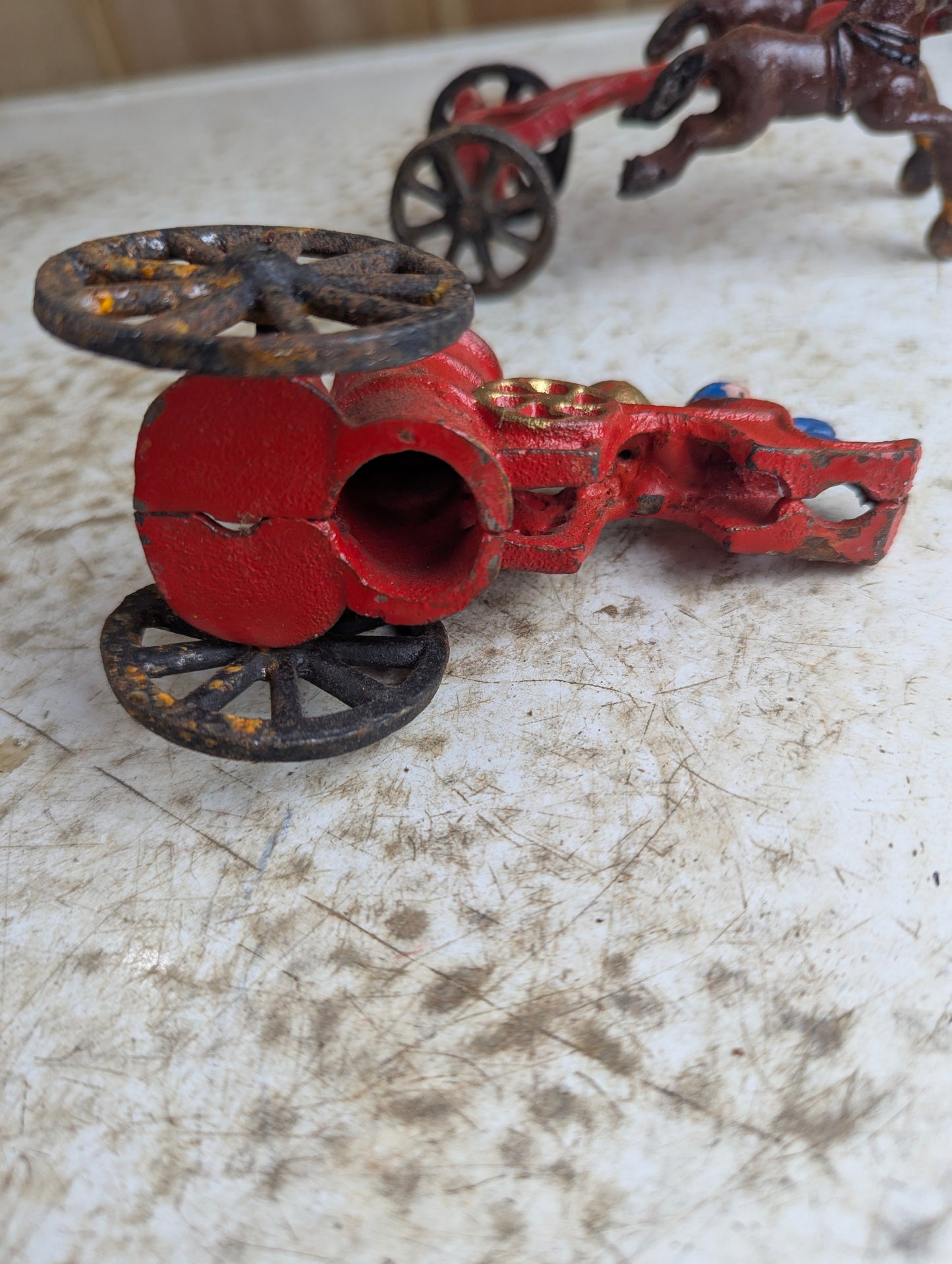 Vintage Cast Iron Horse-Drawn Fire Engine Pumper Toy - view 4