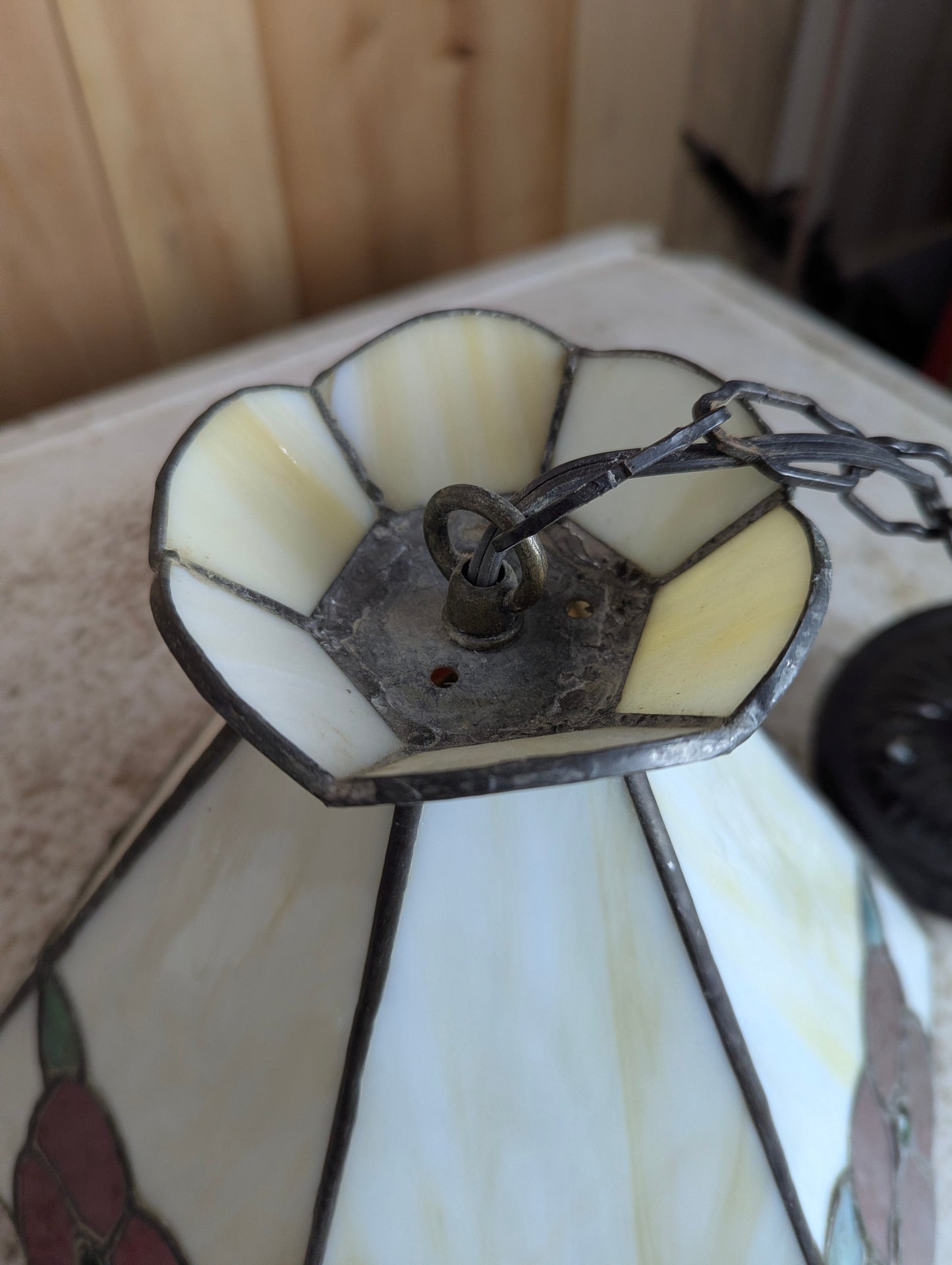 Vintage Leaded Slag Glass Pendant Light - view 7