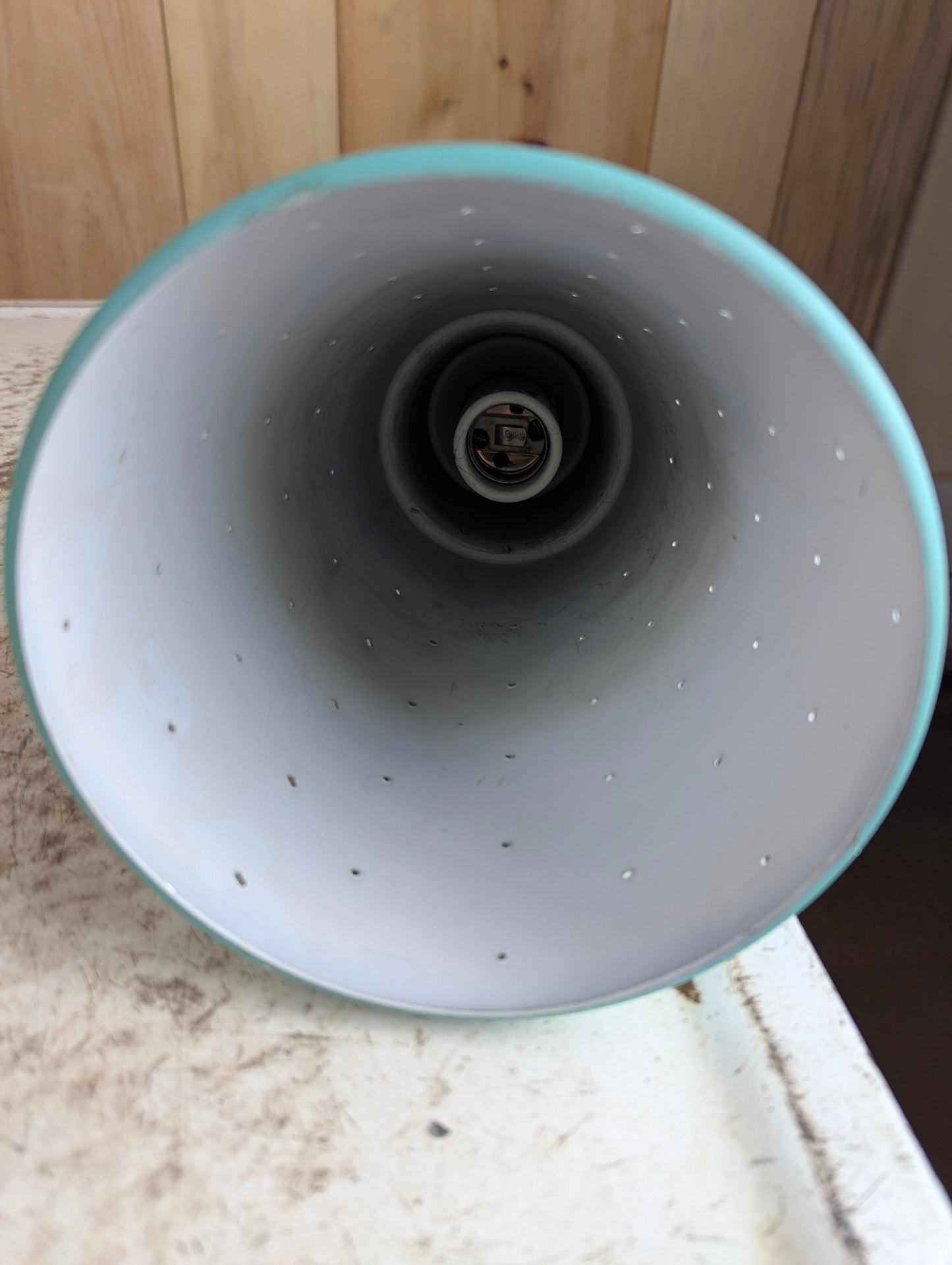Vintage Light Blue Conical Pinhole Pendant Shade - view 2