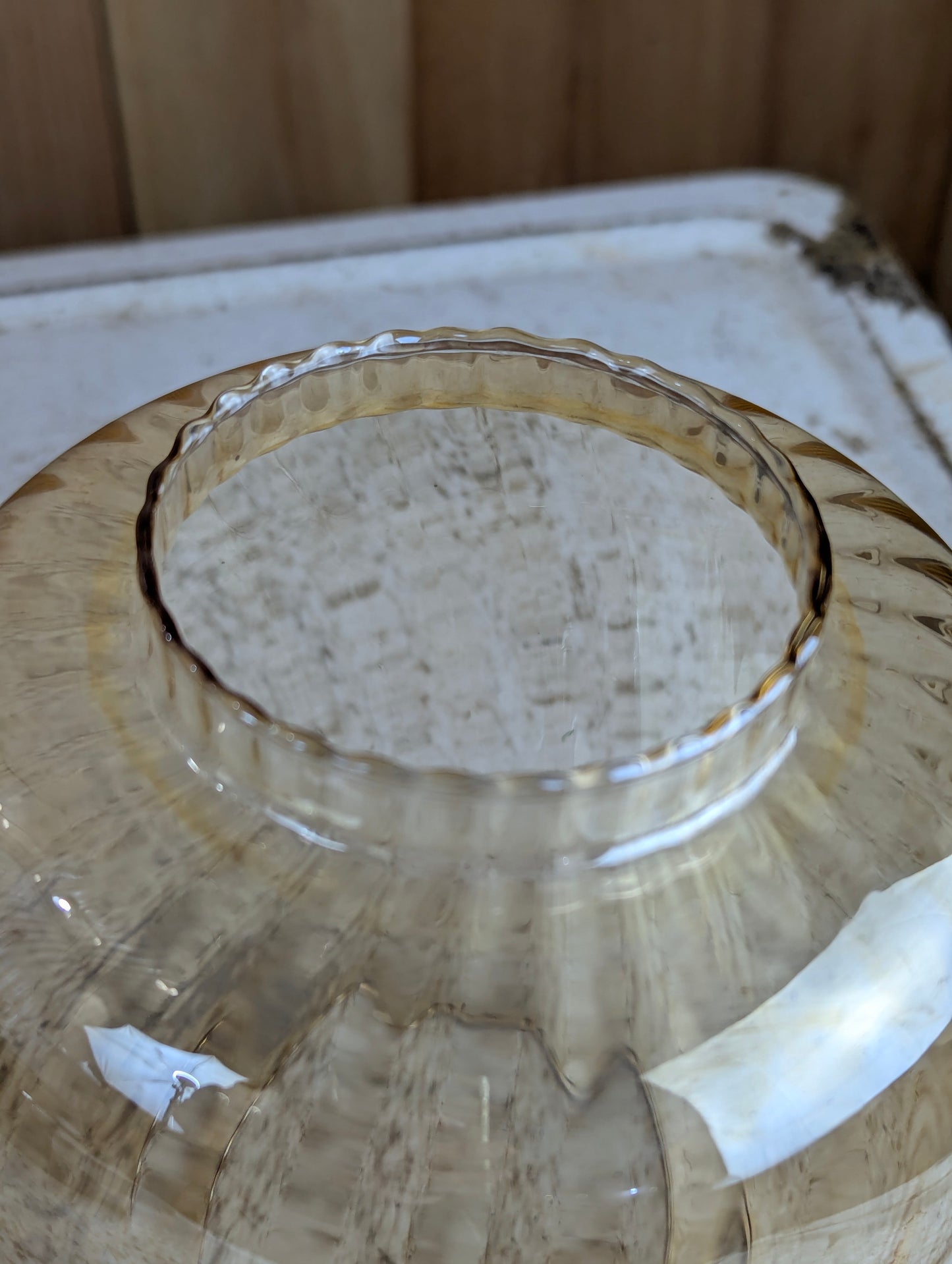 Vintage MCM Iridescent Amber Yellow Glass Swirl Shade - view 3