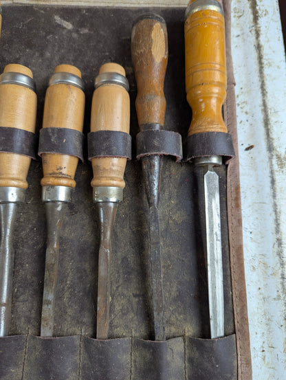 Vintage 12-Piece MOB Chisel Set in Leather Roll