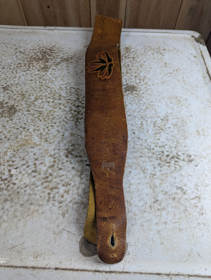 Vintage Leather Guitar Strap with Maple Leaf Design 46" Long
