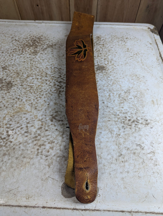 Vintage Leather Guitar Strap with Maple Leaf Design 46" Long