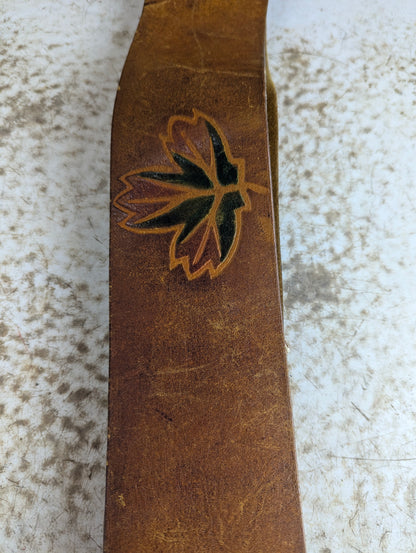 Vintage Leather Guitar Strap with Maple Leaf Design 46" Long