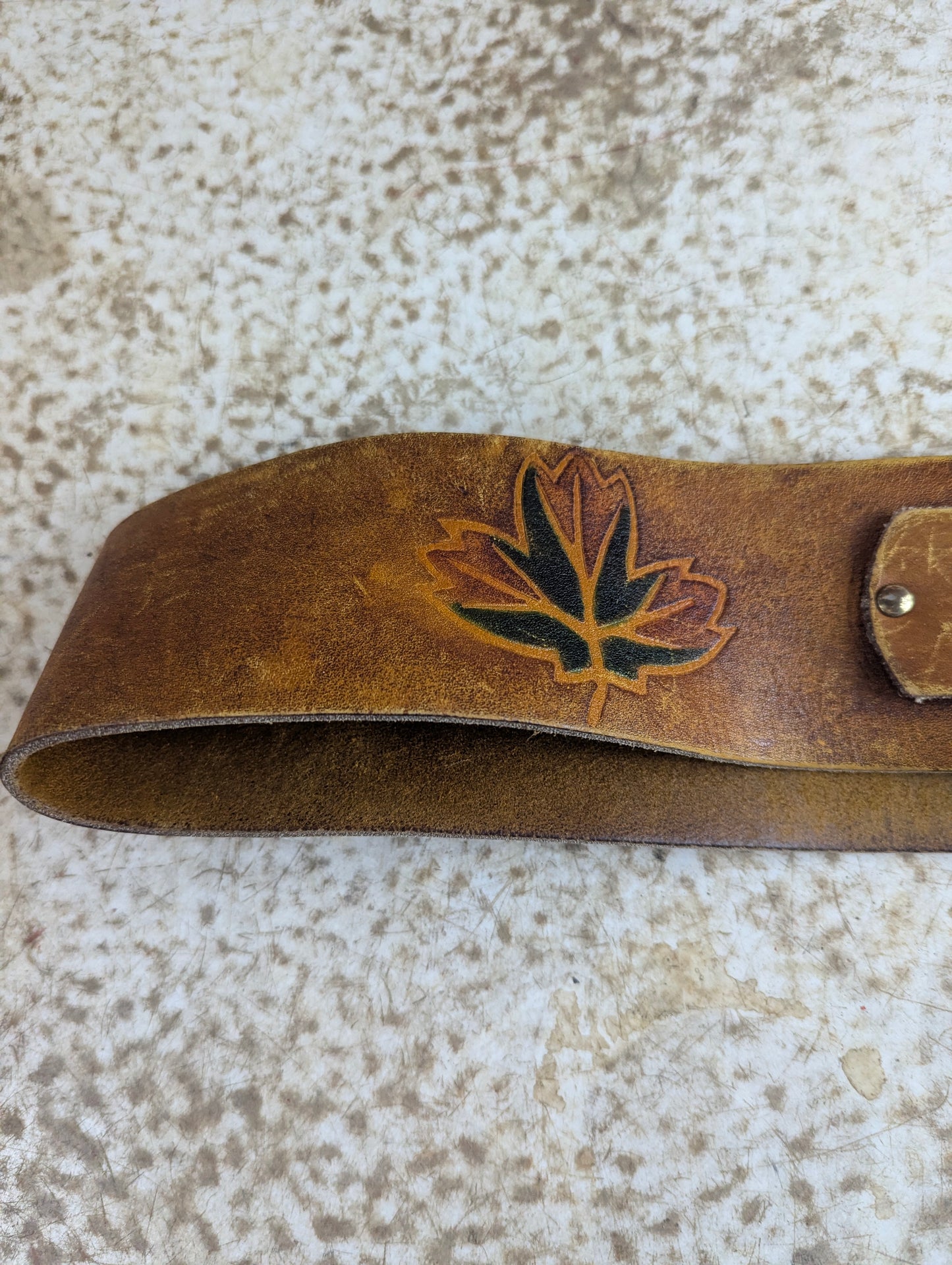 Vintage Leather Guitar Strap with Maple Leaf Design 46" Long