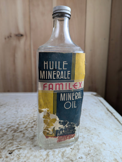 1930s Familex Minteral Oil Medicine Bottle with Labels and Cap