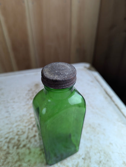 Vintage F.H. Pfunder Green Glass Medicine Bottle with Cap