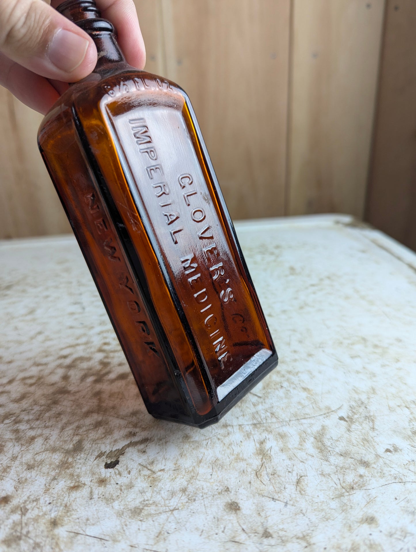 Antique Glover's Imperial Medicine Bottle Amber Glass H. Clay Glover Co. 6.5oz