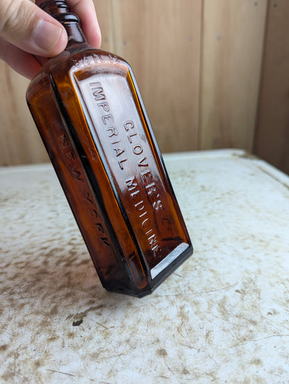Antique Glover's Imperial Medicine Bottle Amber Glass H. Clay Glover Co. 6.5oz