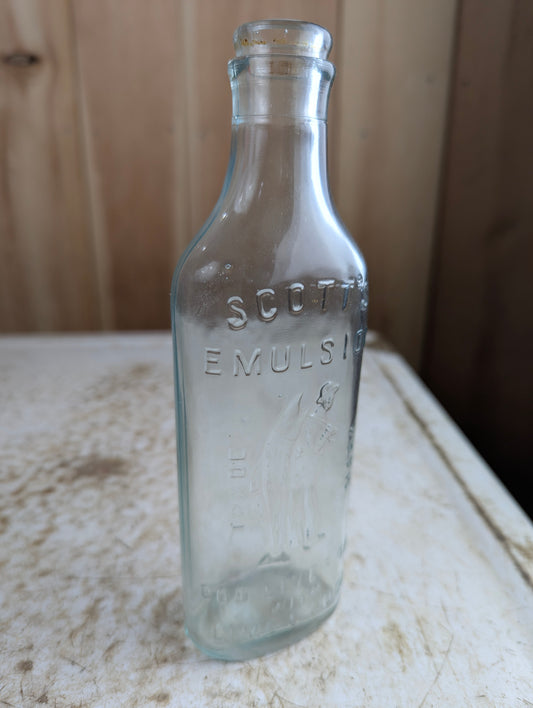 Vintage Scott's Emulsion Embossed Clear Glass Cod Liver Oil Medicine Bottle
