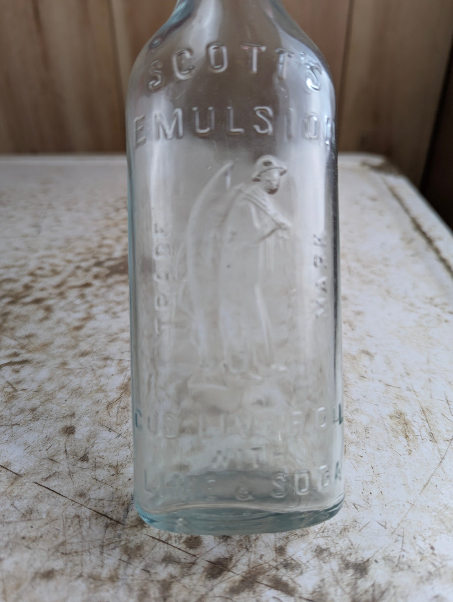 Vintage Scott's Emulsion Embossed Clear Glass Cod Liver Oil Medicine Bottle