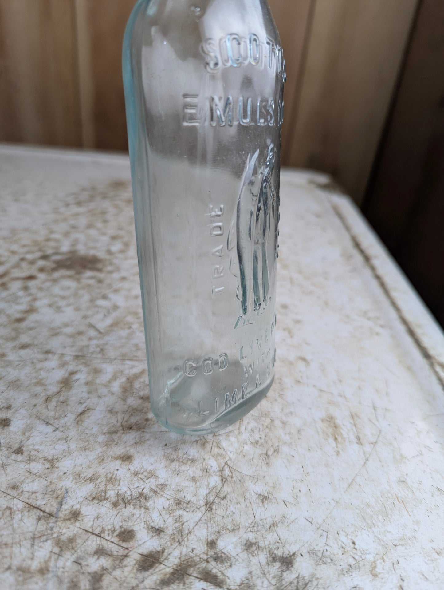 Vintage Scott's Emulsion Embossed Clear Glass Cod Liver Oil Medicine Bottle