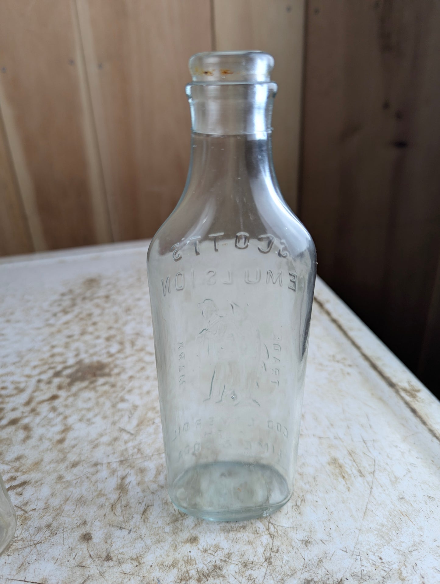 Vintage Scott's Emulsion Embossed Clear Glass Cod Liver Oil Medicine Bottle