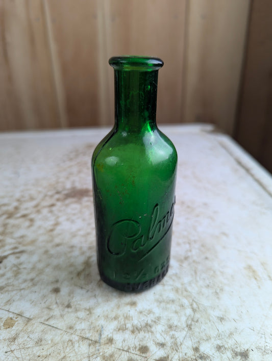 1800s Solon Palmer Embossed Green Glass Perfume Cologne Bottle