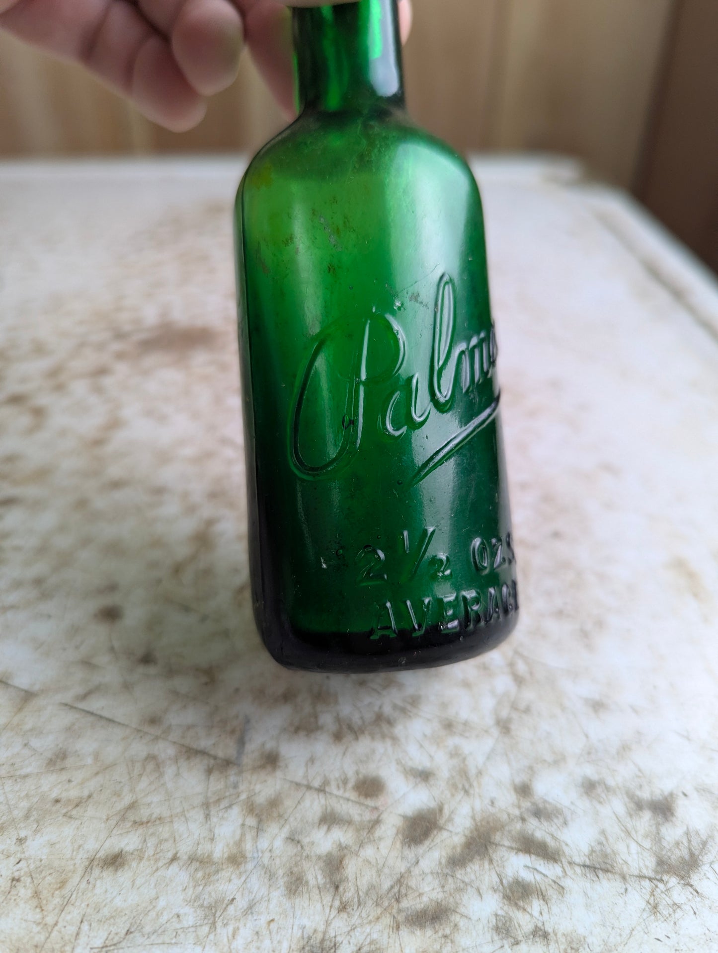 1800s Solon Palmer Embossed Green Glass Perfume Cologne Bottle