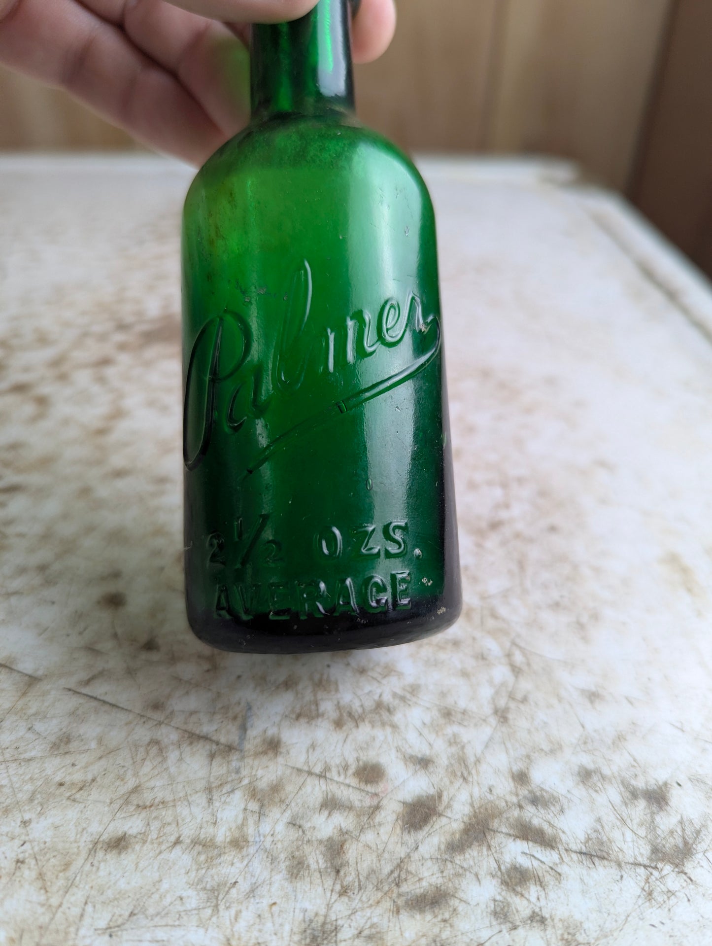 1800s Solon Palmer Embossed Green Glass Perfume Cologne Bottle