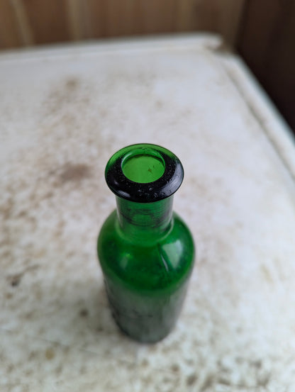 1800s Solon Palmer Embossed Green Glass Perfume Cologne Bottle