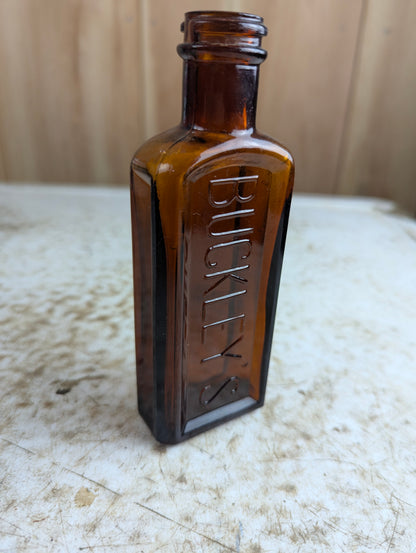 1930s Buckley's Amber Glass Cough Syrup Medicine Bottle