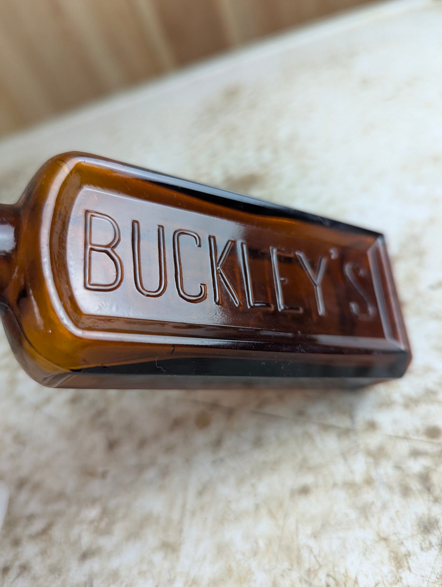 1930s Buckley's Amber Glass Cough Syrup Medicine Bottle