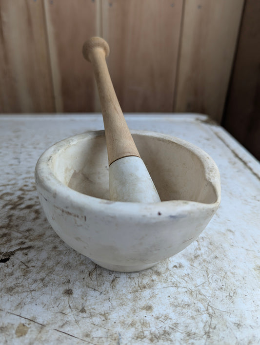 Vintage English Acid-Proof #1 Ceramic Apothacary Mortar and Pestle Set