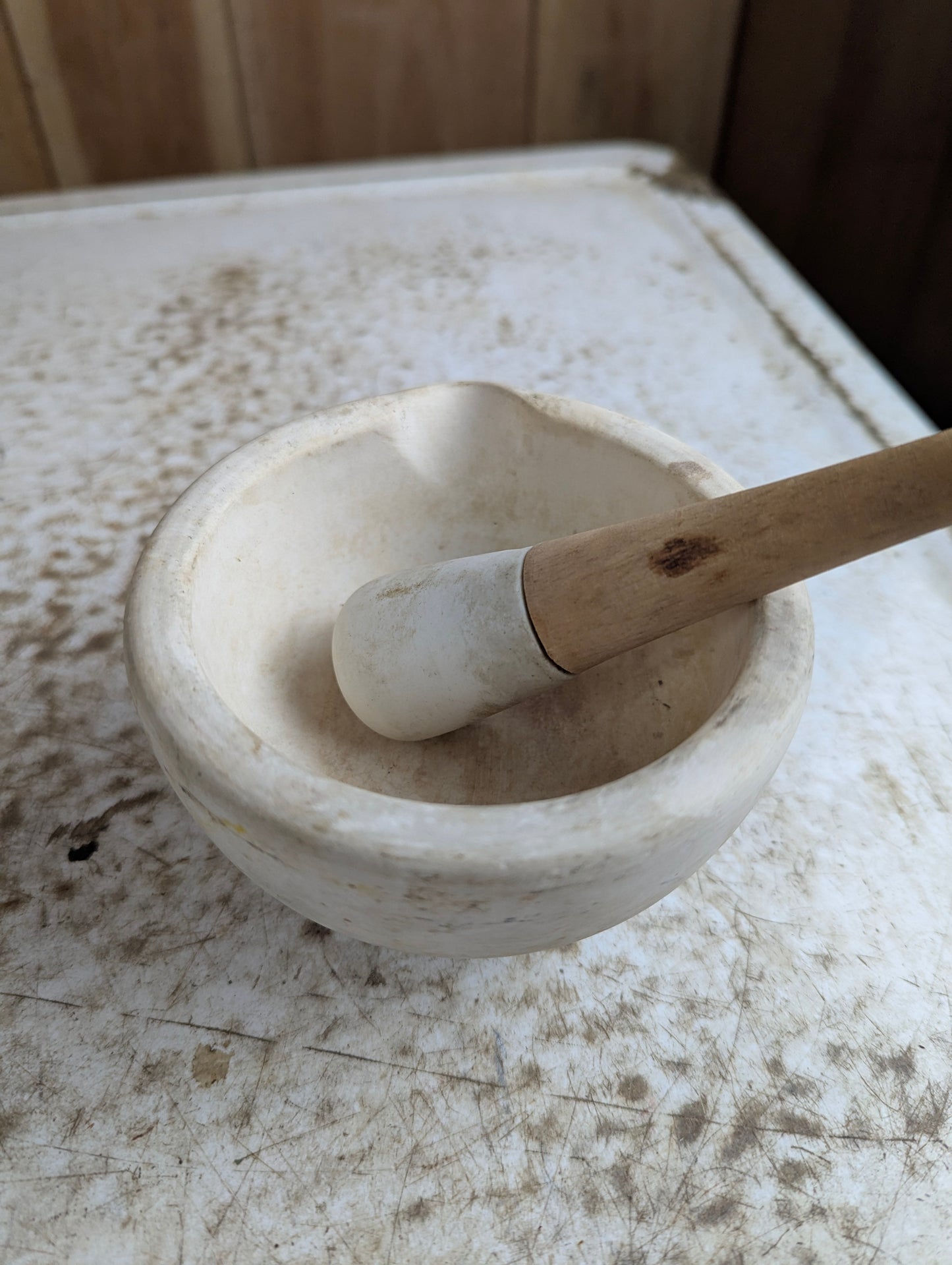 Vintage English Acid-Proof #1 Ceramic Apothacary Mortar and Pestle Set