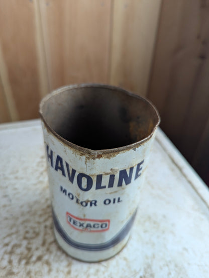 Vintage Texaco Canada Havoline 1 Quart Motor Oil Can - Open, No Top