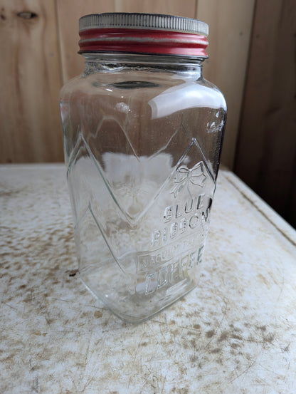 1930s Blue Ribbon Coffee Jar with Original Lid