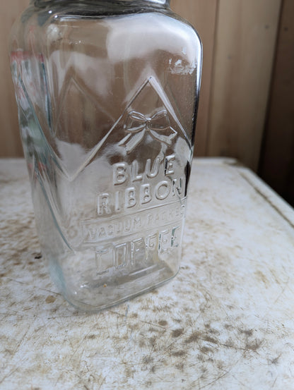 1930s Blue Ribbon Coffee Jar with Original Lid