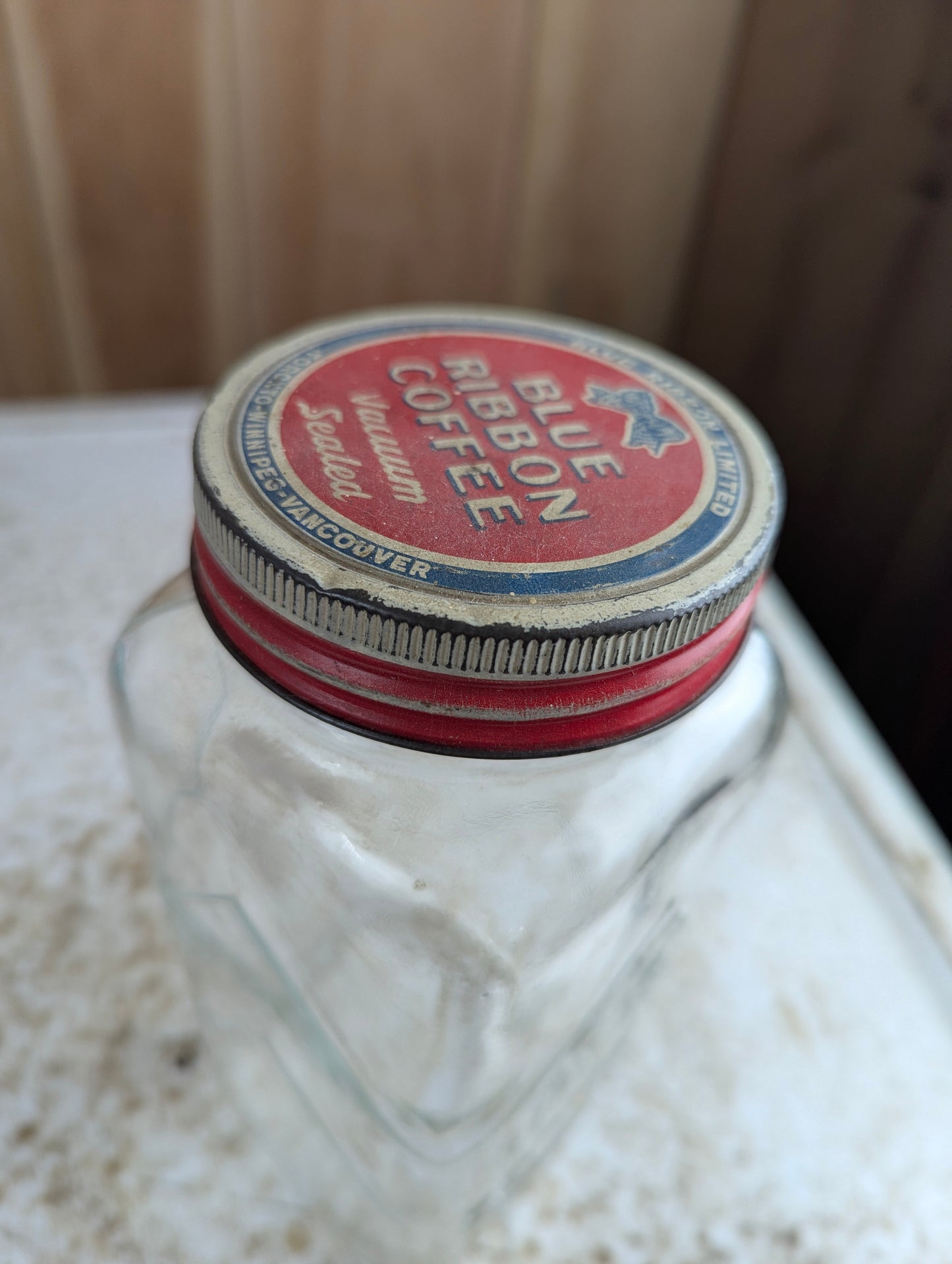 1930s Blue Ribbon Coffee Jar with Original Lid