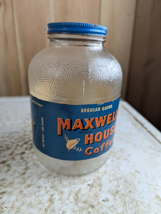 Vintage Maxwell House 1lb Glass Coffee Jar with Original Label and Lid